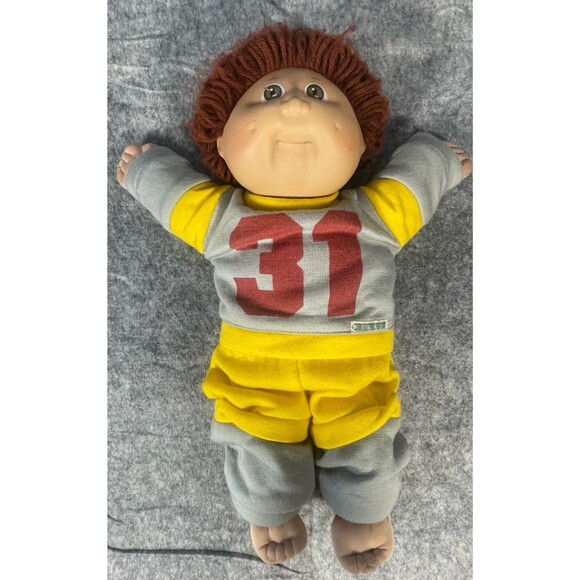 Vintage Cabbage Patch Kids Red Hair Brown Eyes #31 Sports Outfit Yellow/red/grey